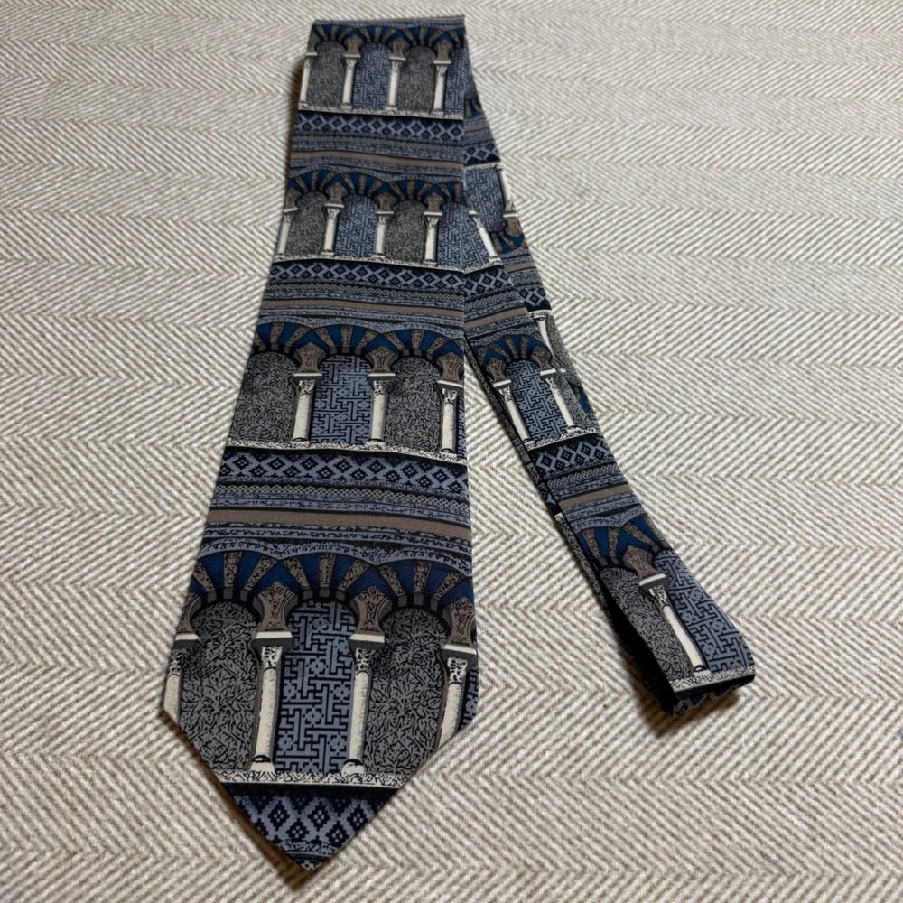 UNICEF Silk Tie Moorish Architecture Great Mosque of Cordoba Blue Grey USA Made